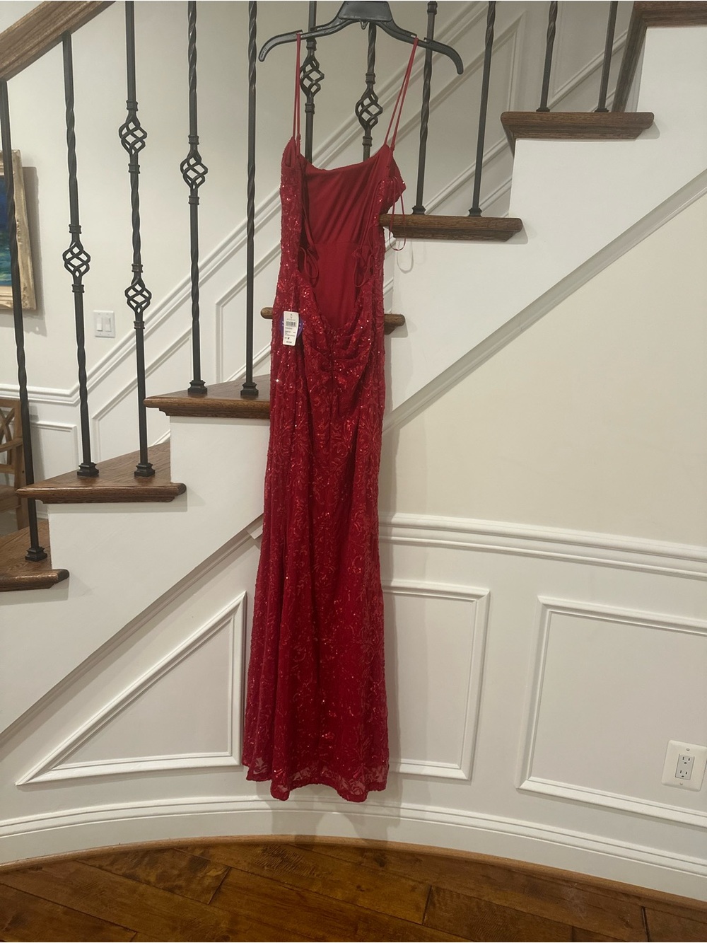 Windsor Scarlet Beaded Spaghetti-Strap Prom Gown - Picture 3 of 4
